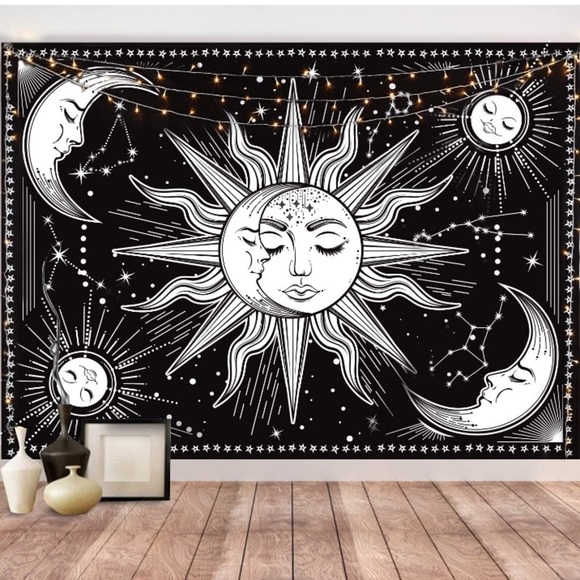 Urban Outfitters Other - Hippie Sun/Moon Constellation Retro Black/White Tapestry Wall Dorm/Room Art Deco